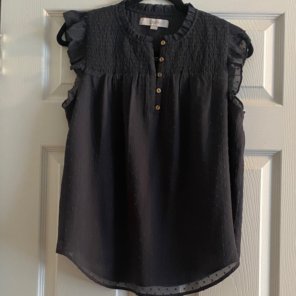 LOFT Black Swiss Dot Ruffle Sleeve Blouse